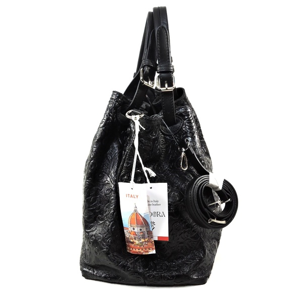 ISADORA 🇮🇹 WOMEN'S BLACK SOFT GENUINE LEATHER HANDBAG - Picture 2 of 5